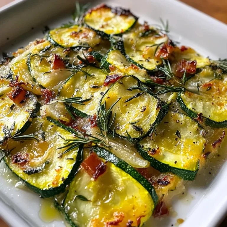 Sliced zucchini scarpaccia baked with fresh herbs and cheese