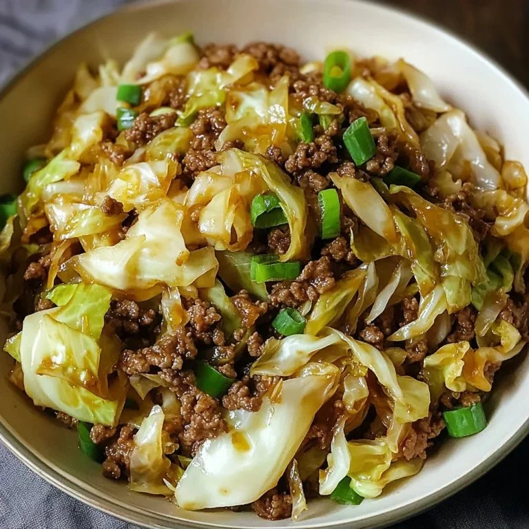 Low-Carb Mongolian Ground Beef with Cabbage dish in a bowl