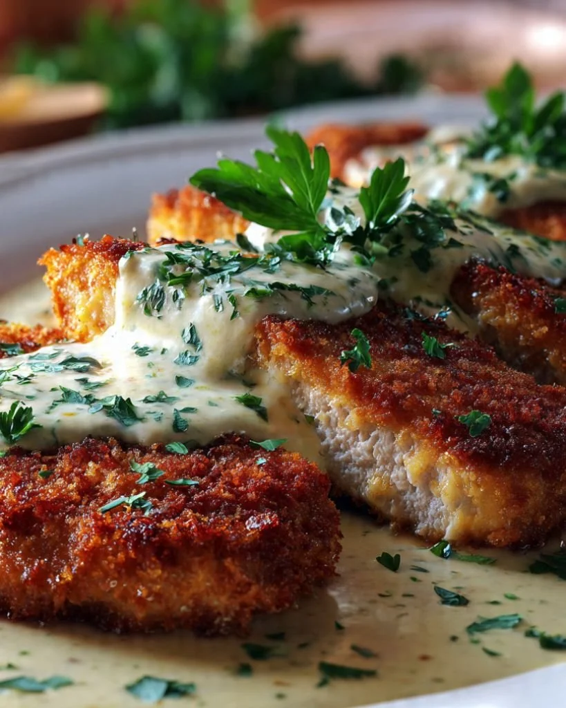 Crispy Parmesan Chicken with Creamy Garlic Sauce