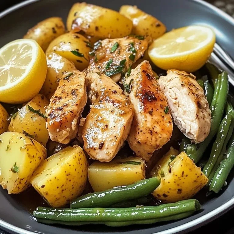 Slow cooker chicken with potatoes and green beans on a plate
