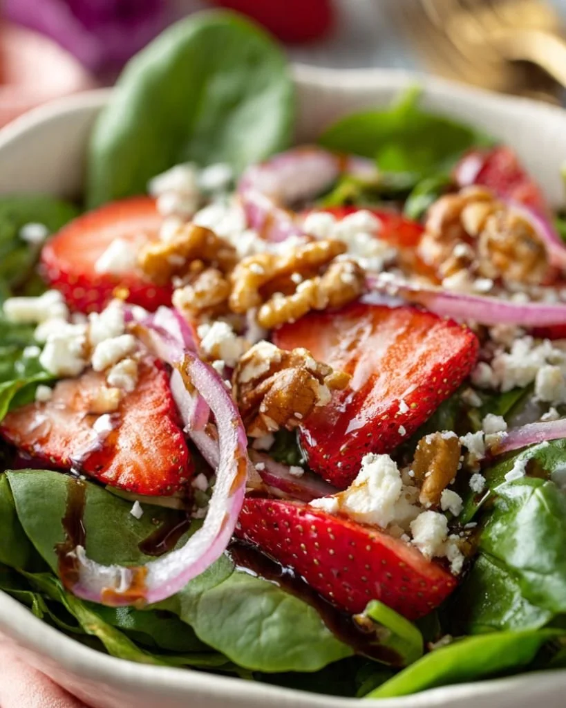 Spring Strawberry Walnut Crunchy Salad with fresh strawberries and walnuts