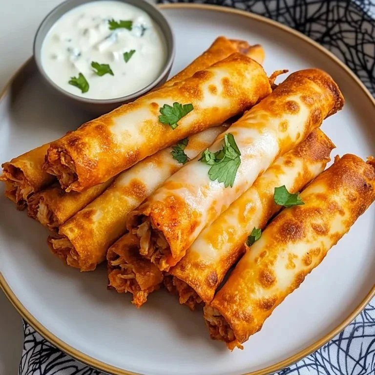 Ultimate Buffalo Chicken Taquitos served with dipping sauce